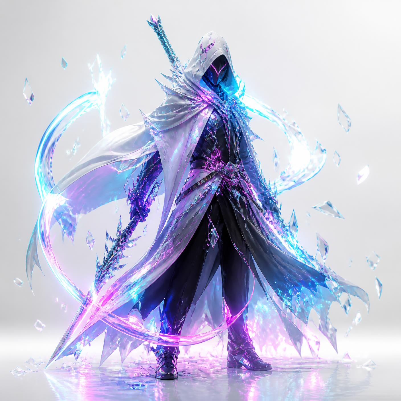 Ethereal fantasy character with neon energy